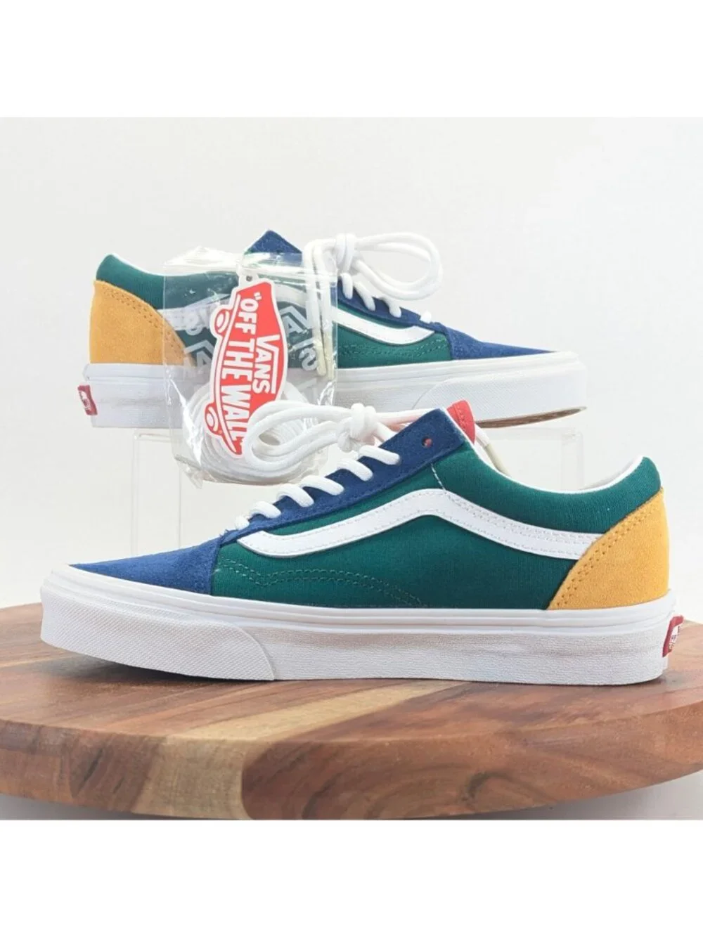 Vans Old Skool Low Sneakers Green Blue Yellow Colorblock Mens 5 Womens 6.5 NWT